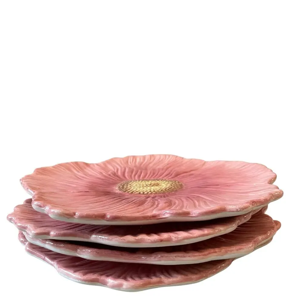 Maxcera Pink Floral Ceramic Dinner Plates 10in Set of 4 Spring New